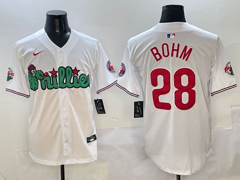 Men Philadelphia Phillies #28 Bohm White three generations Joint Name Nike 2025 MLB Jersey style 1